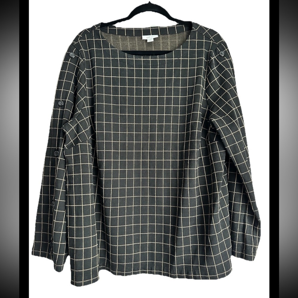 J. JILL Ponte Women’s Black/tan Grid Knit Lg Sleeve Sz 2Xl